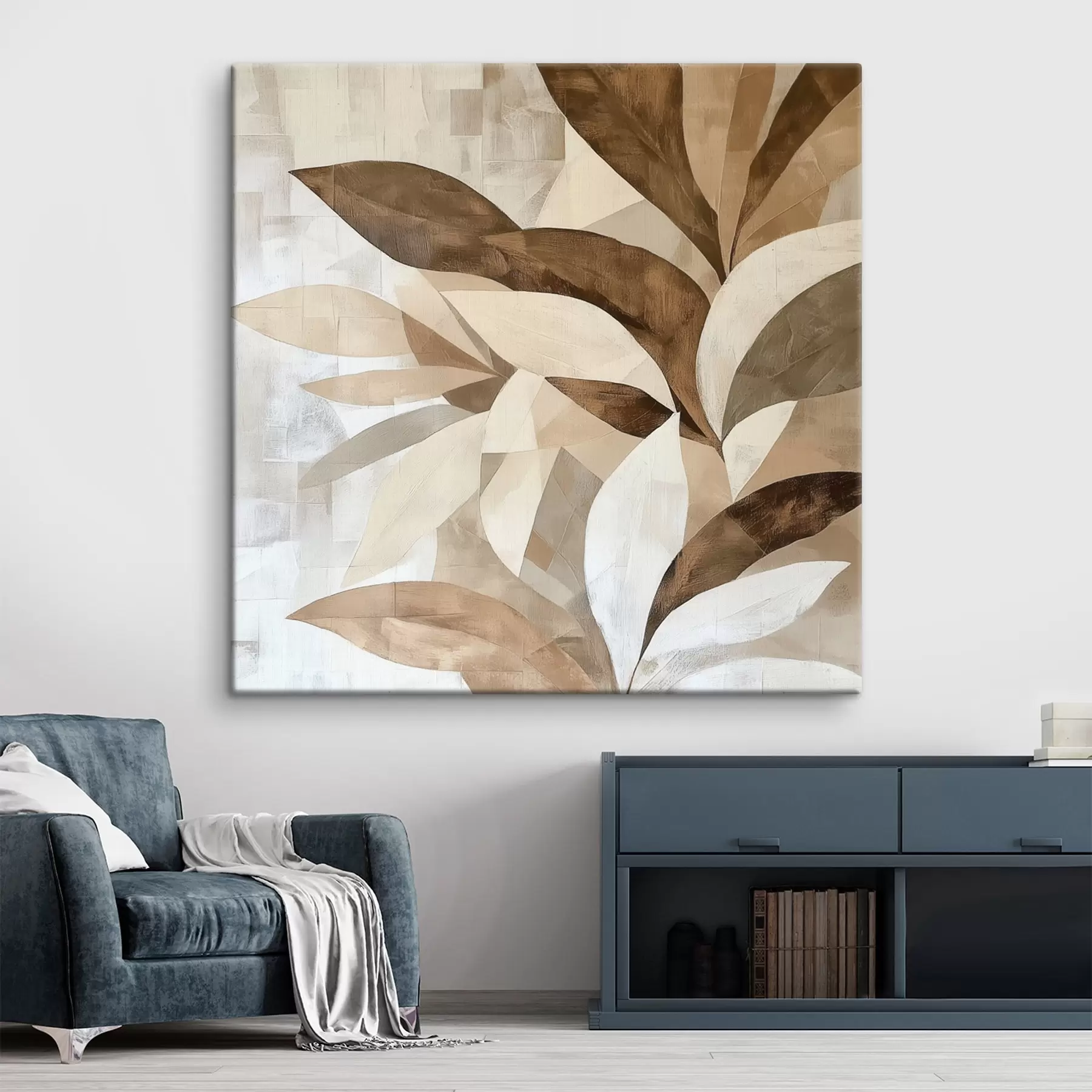 Fototapete Abstrakte Blumenkomposition mit großen Blättern in Braun- und Beigetönen s48848