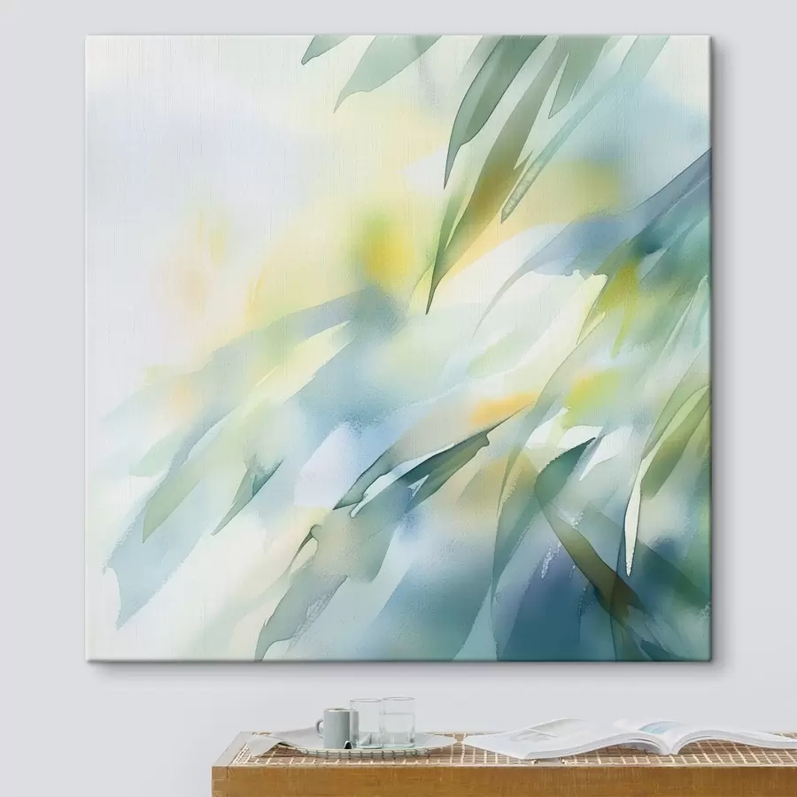 Fototapete Verwischte Naturformen und zarte Türkistöne im Stil eines Kunstplakats s48850