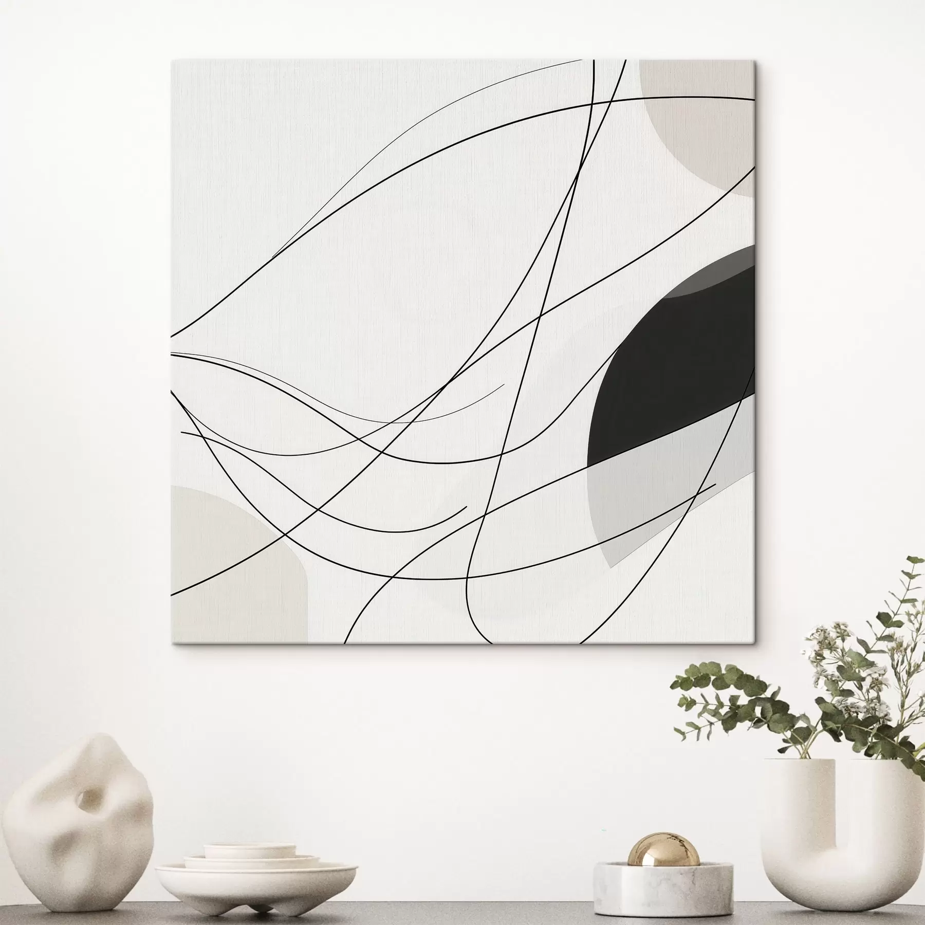 Fototapete Abstrakte Komposition mit feinen, geschwungenen Linien im minimalistischen Stil s48854