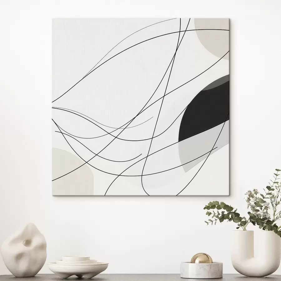 Fototapete Abstrakte Komposition mit feinen, geschwungenen Linien im minimalistischen Stil s48854