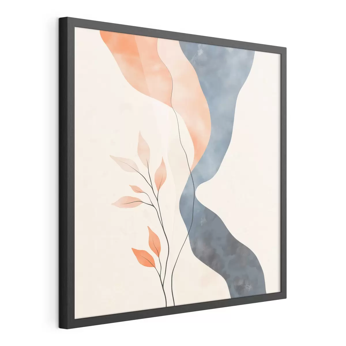Poster Blumenarrangement mit fließenden Linien in Blau- und Orangetönen f48837