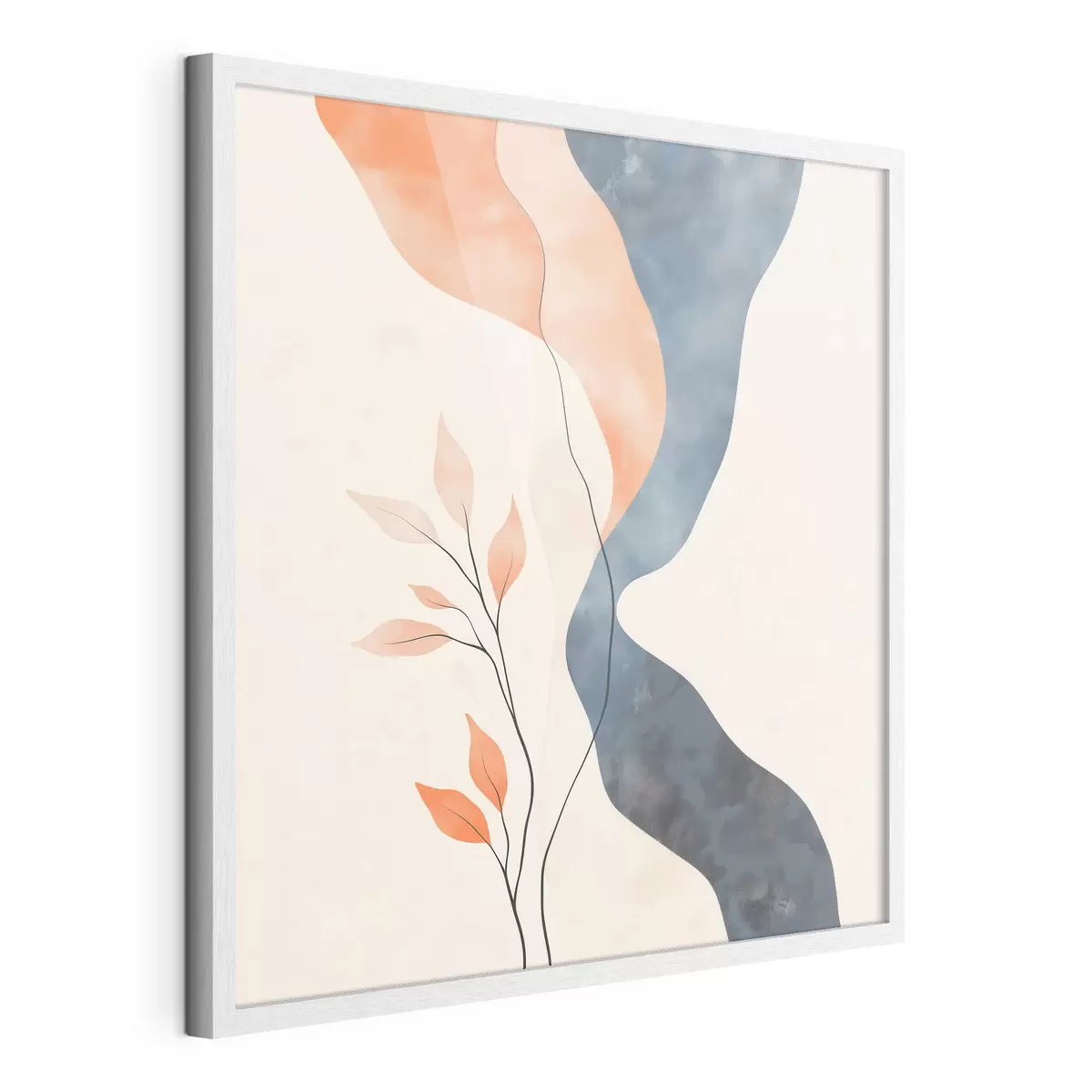 Poster Blumenarrangement mit fließenden Linien in Blau- und Orangetönen f48837