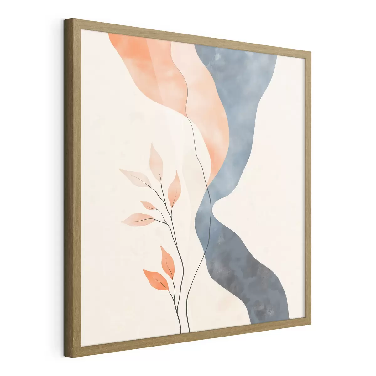 Poster Blumenarrangement mit fließenden Linien in Blau- und Orangetönen f48837