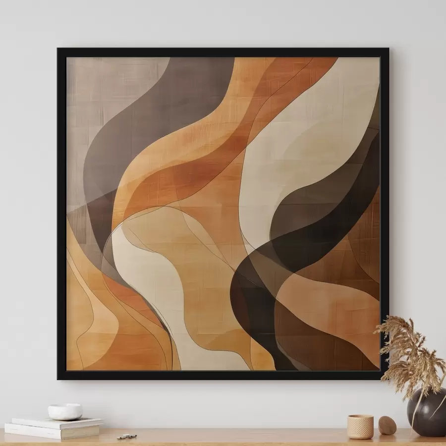 Fototapete Abstrakte Komposition mit dynamischen Wellenlinien in Terrakotta-Brauntönen f48851
