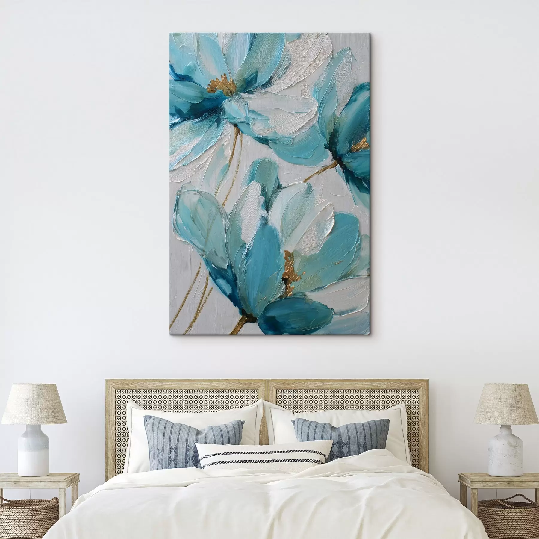 Fototapete blaue Blumen im Impasto-Stil s48991
