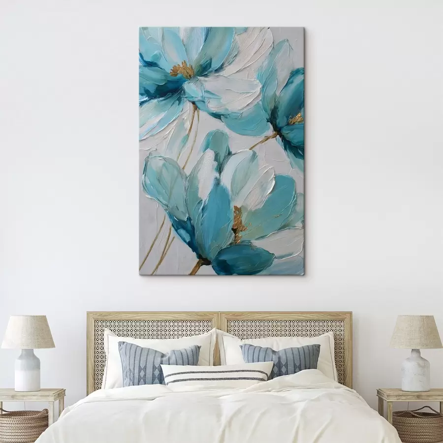 Fototapete blaue Blumen im Impasto-Stil s48991