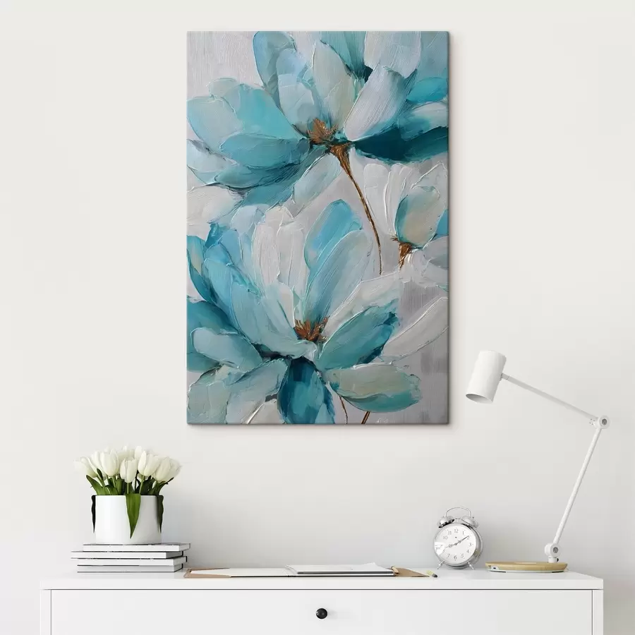 Fototapete blaue Blumen im Impasto-Stil s48992