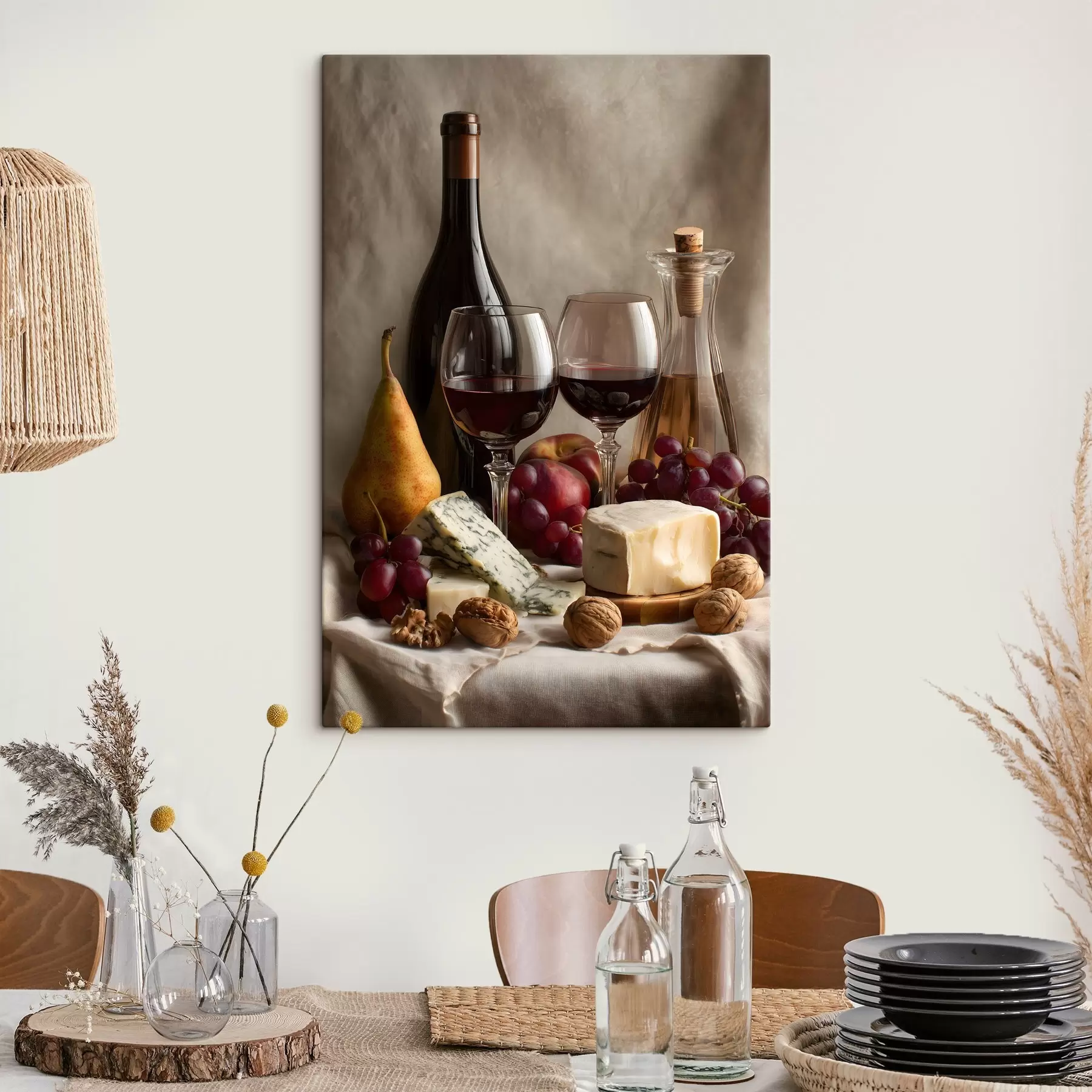 Fototapete Stillleben mit Wein und Käse s49002