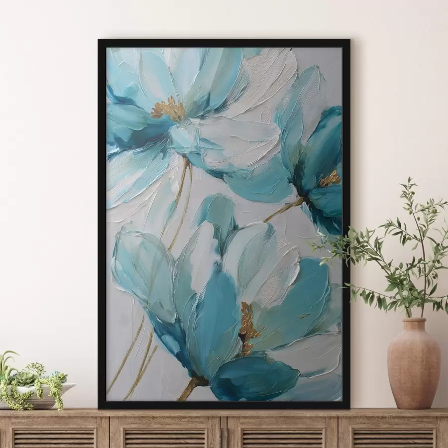 Fototapete blaue Blumen im Impasto-Stil f48991
