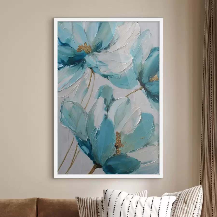 Fototapete blaue Blumen im Impasto-Stil f48991