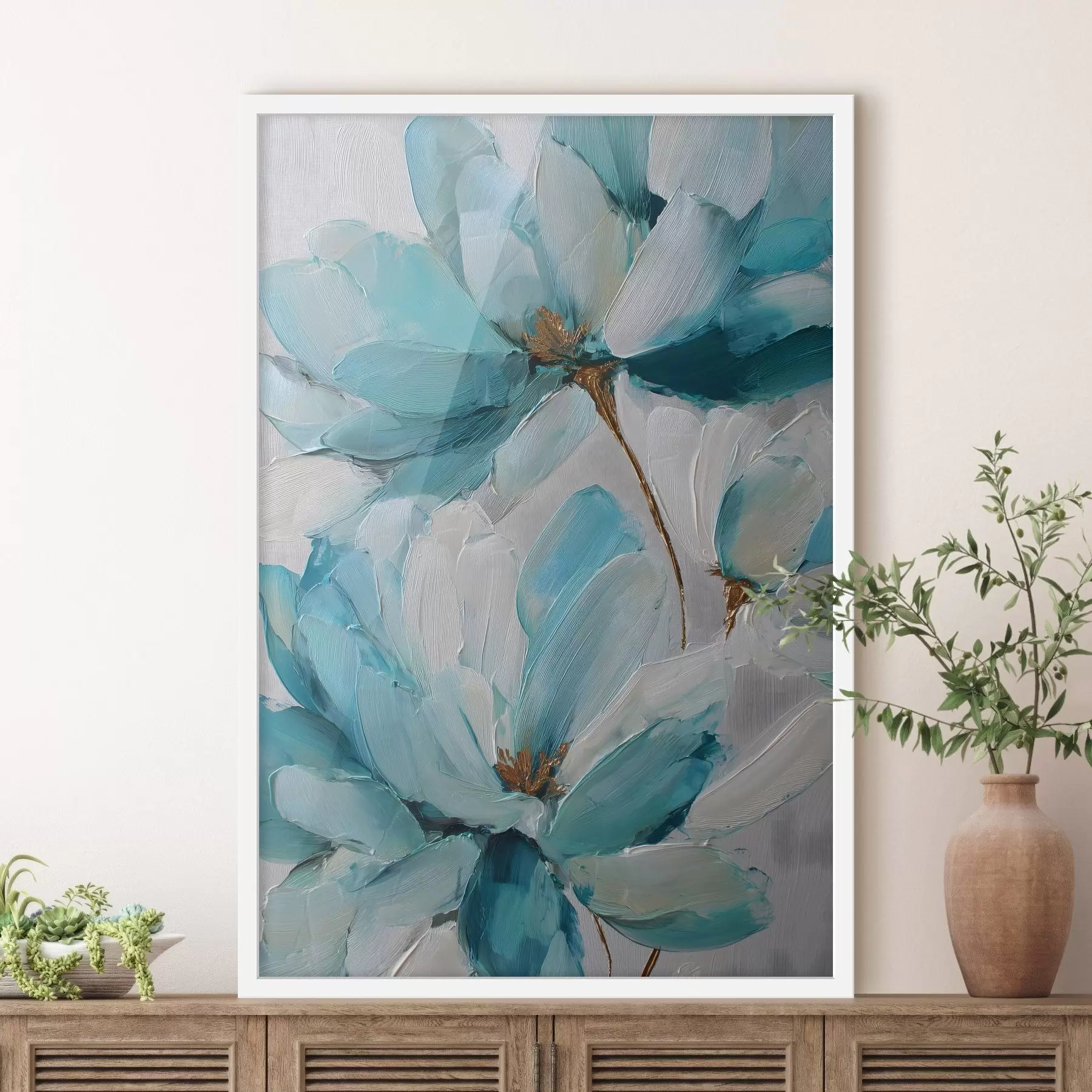 Fototapete blaue Blumen im Impasto-Stil f48992