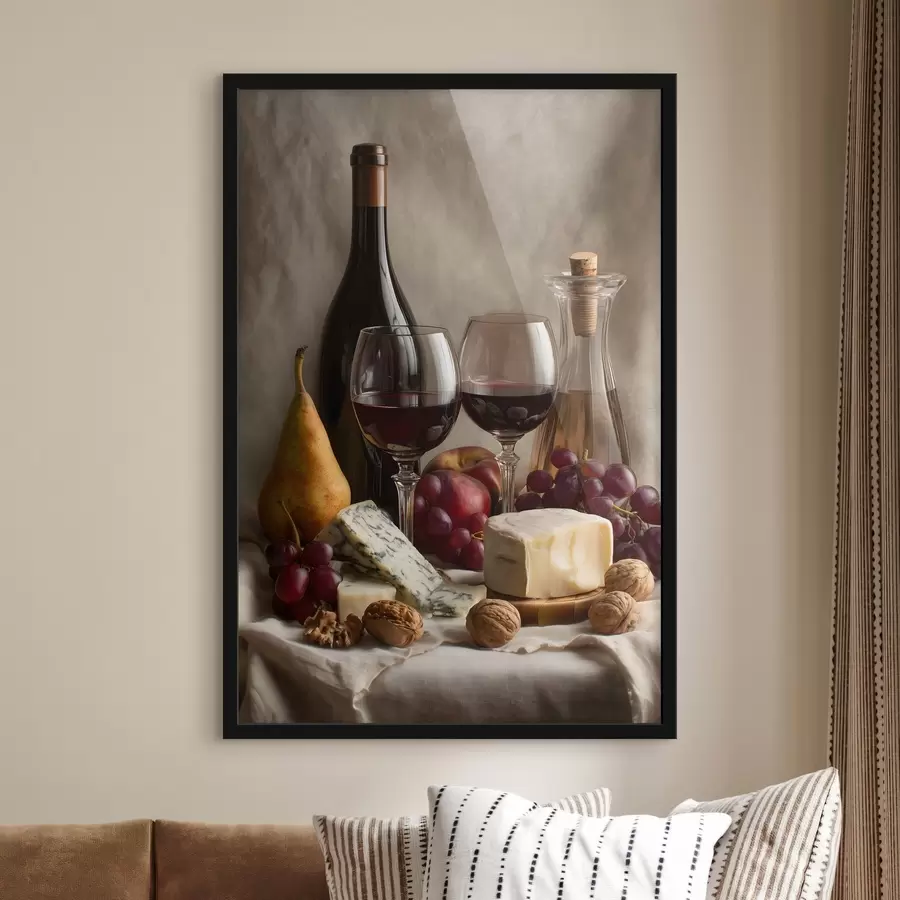 Fototapete Stillleben mit Wein und Käse f49002