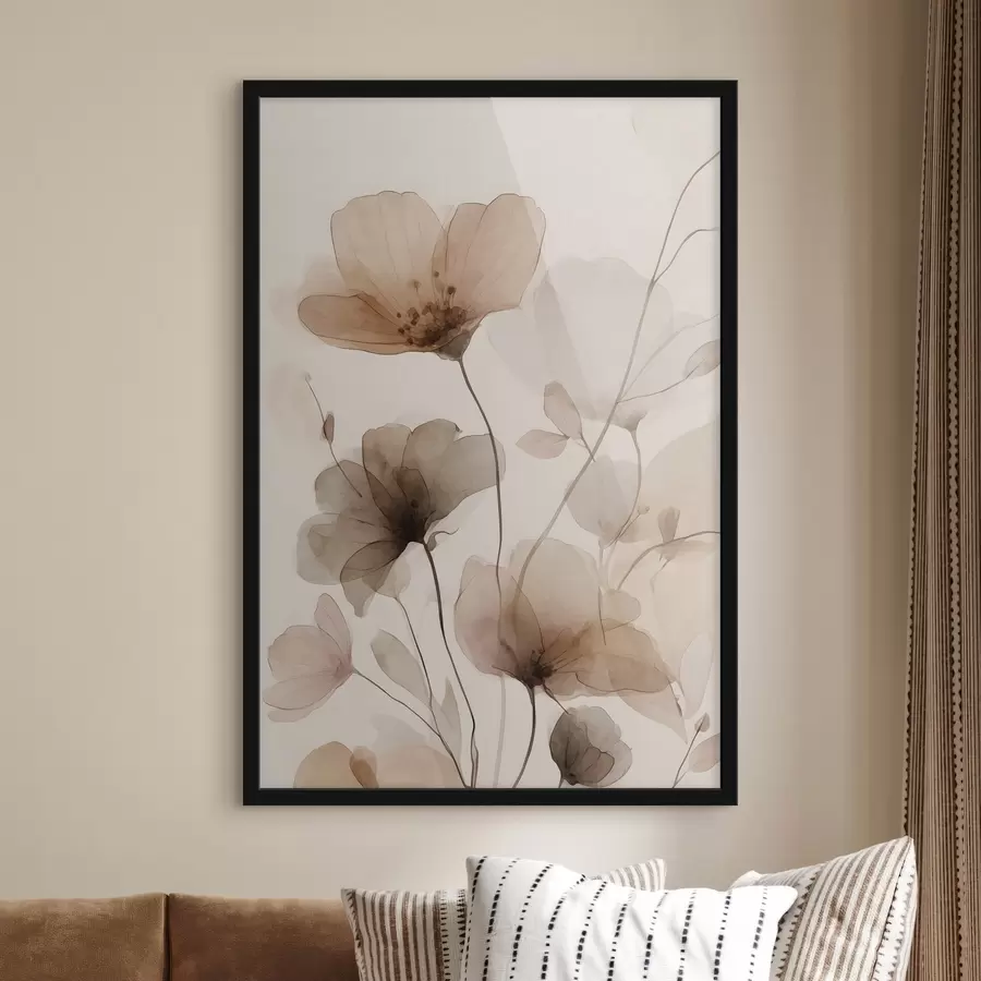 Fototapete Blumen in Aquarell in Brauntönen f49006