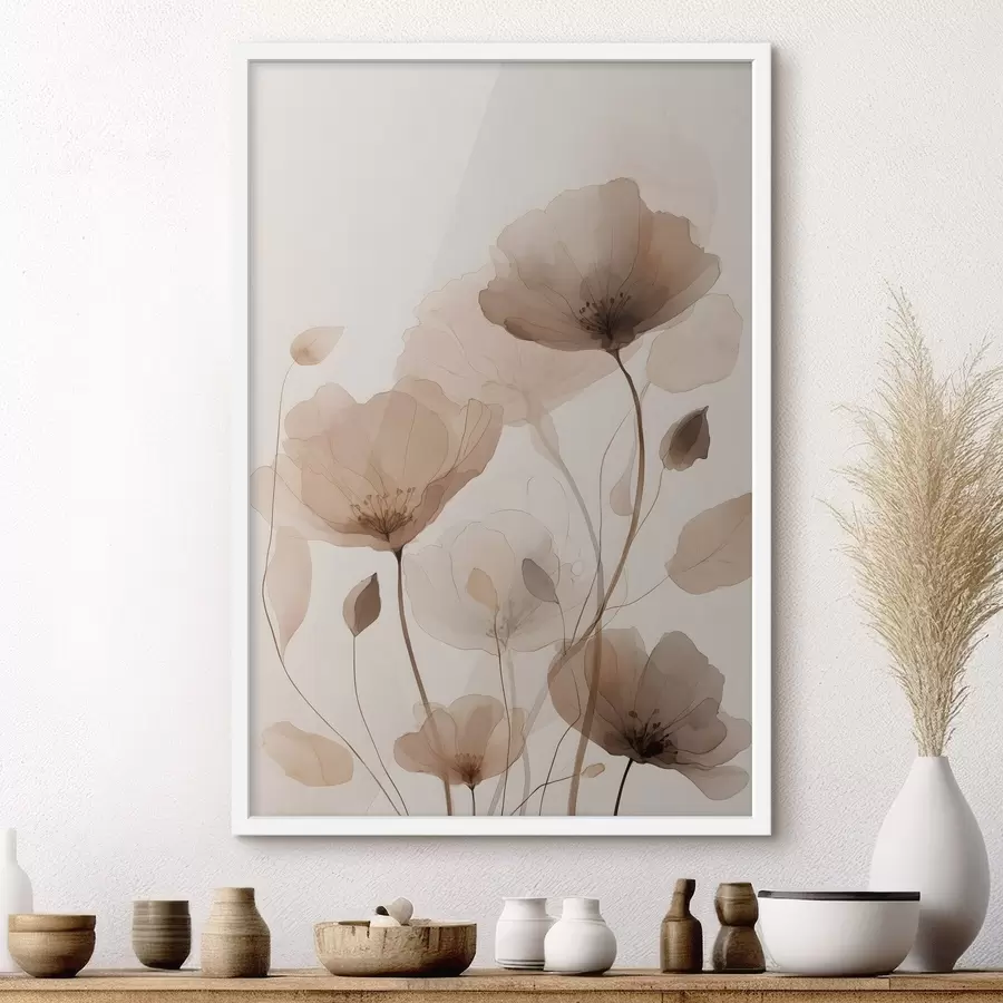 Fototapete Blumen in Aquarell in Brauntönen f49007