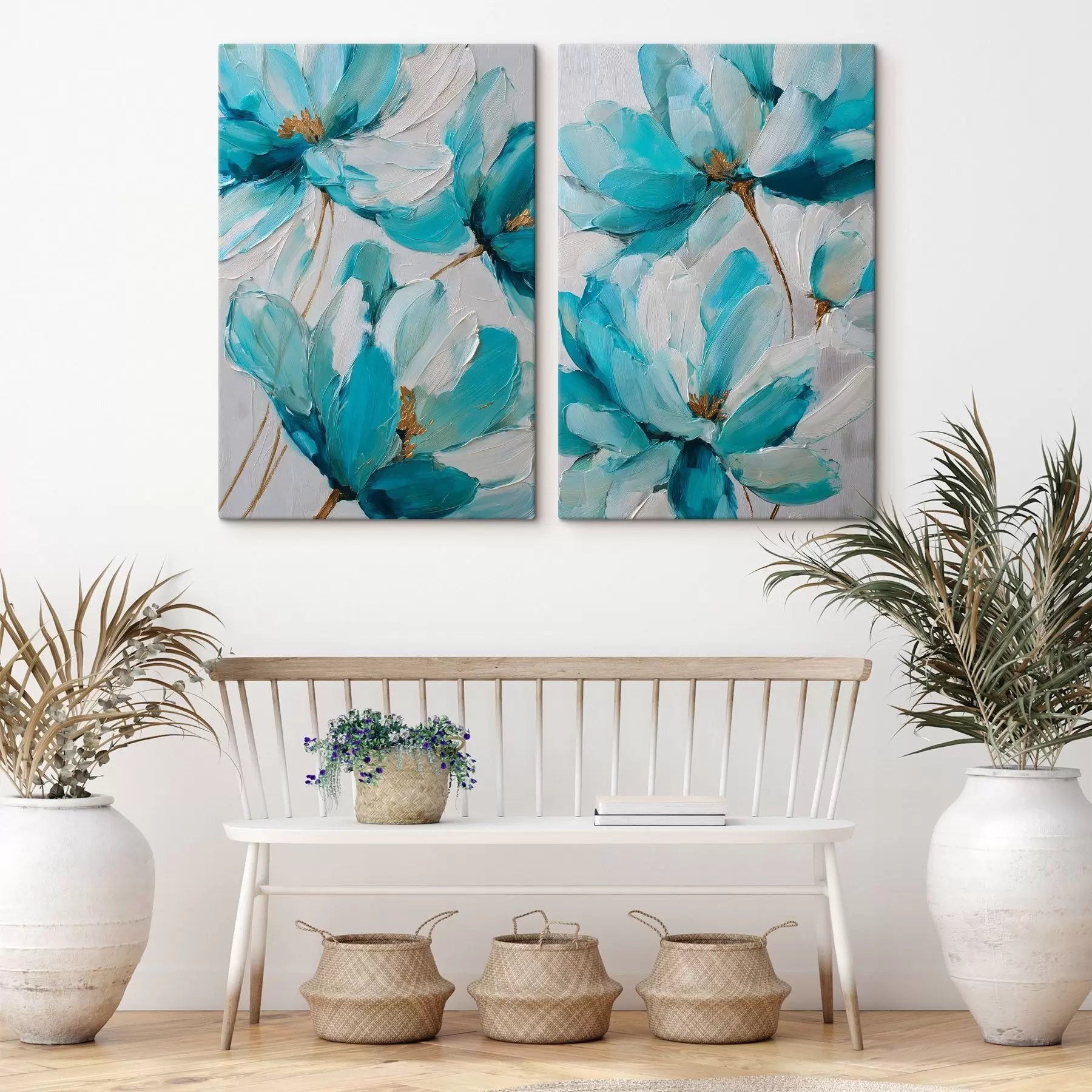 Fototapete blaue Blumen im Impasto-Stil m30430