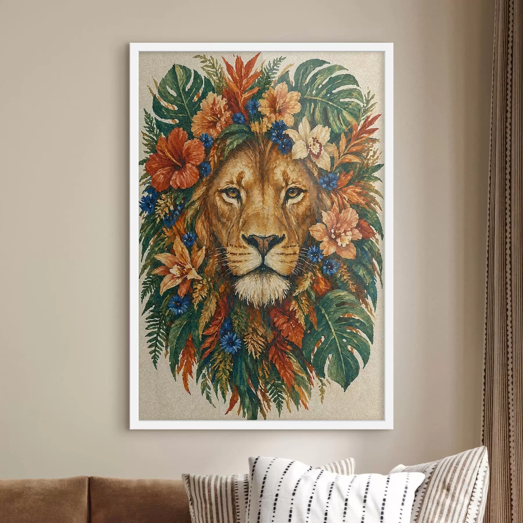 Fototapete Löwe mit Blumen f49037