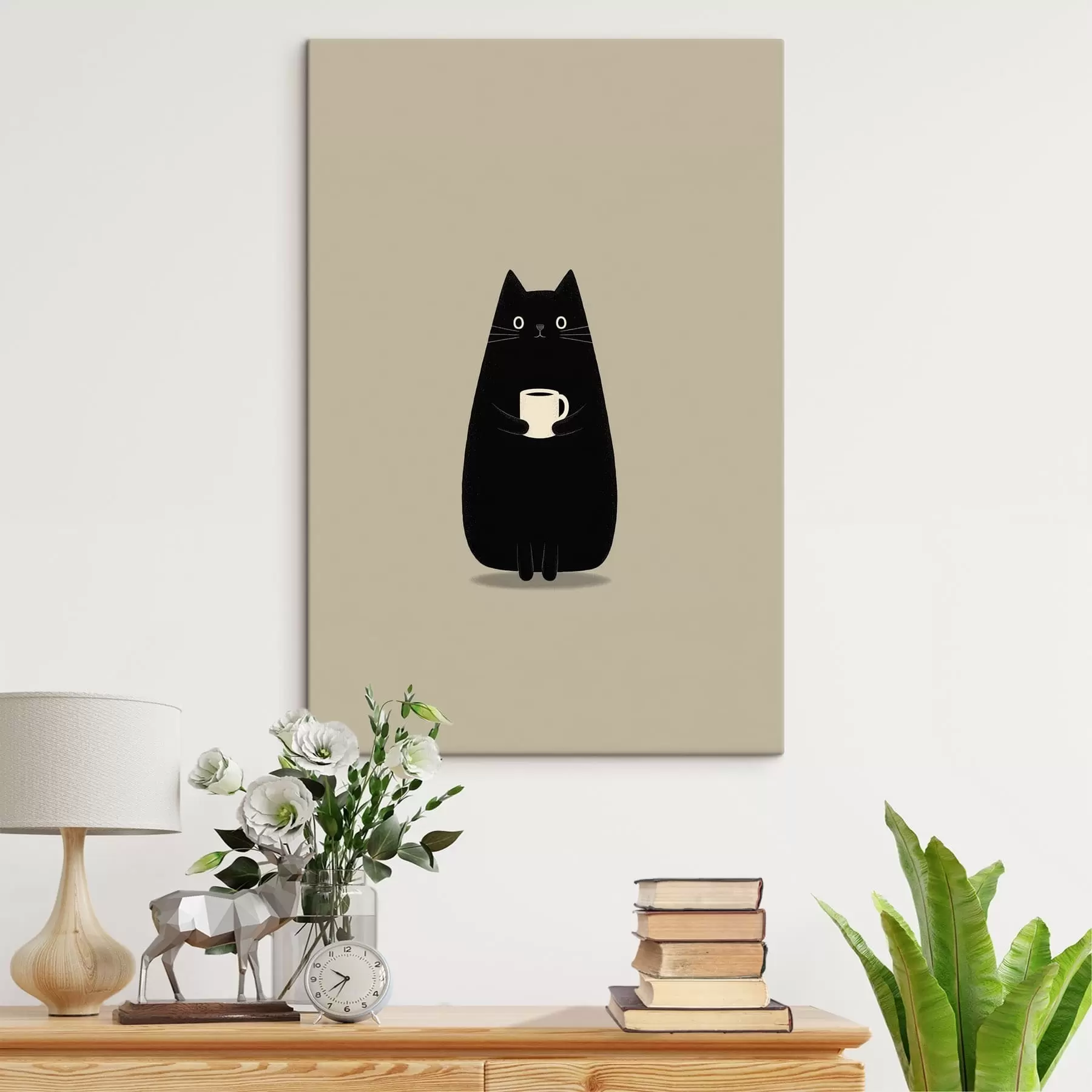 Fototapete Schwarze Katze mit einer Tasse s49030