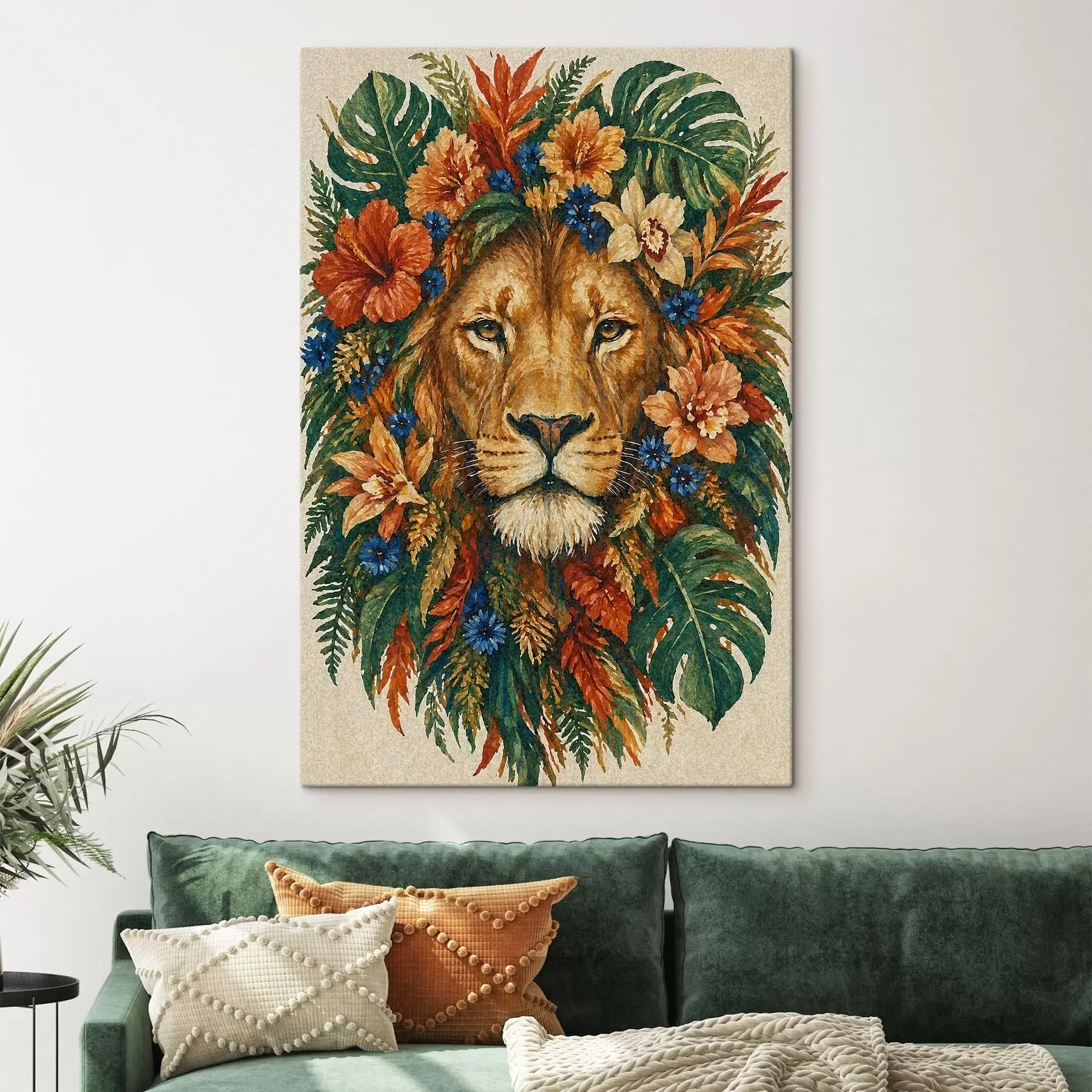 Fototapete Löwe mit Blumen s49037