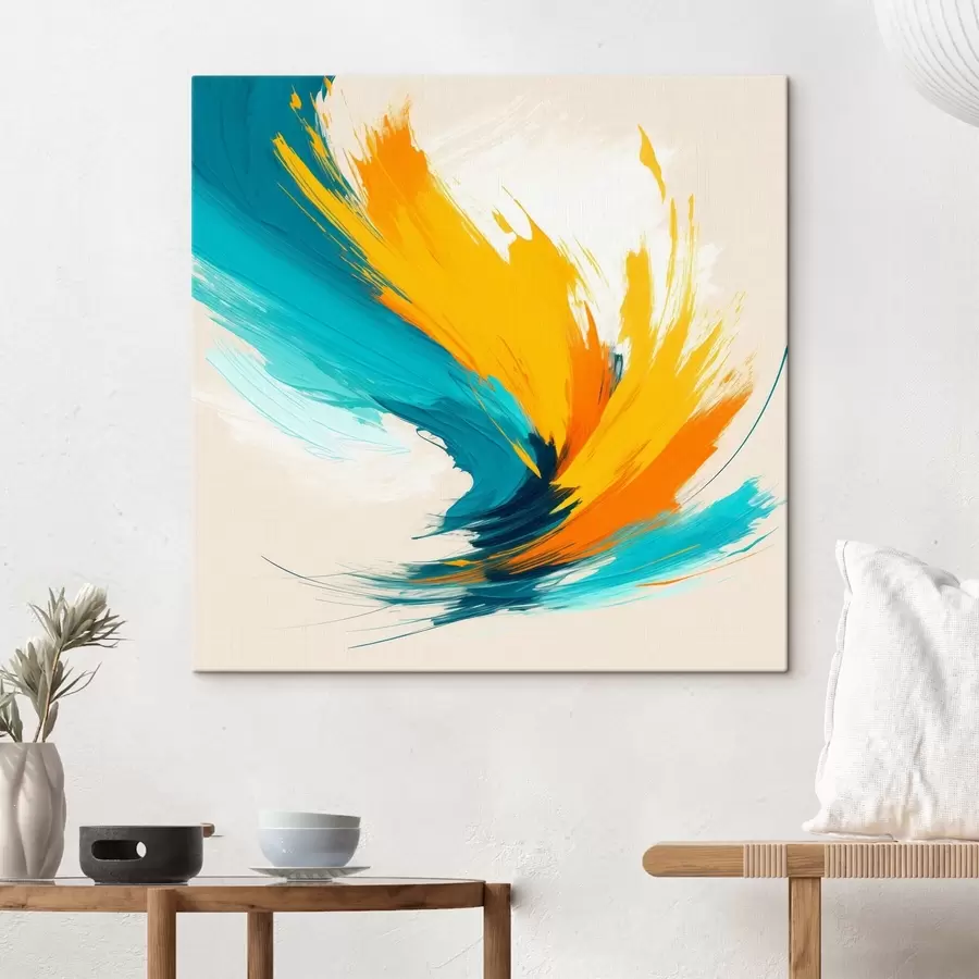 Fototapete Ein dynamischer Wirbel in Gelb- und Blautönen in einem zeitgenössischen Malstil s48856