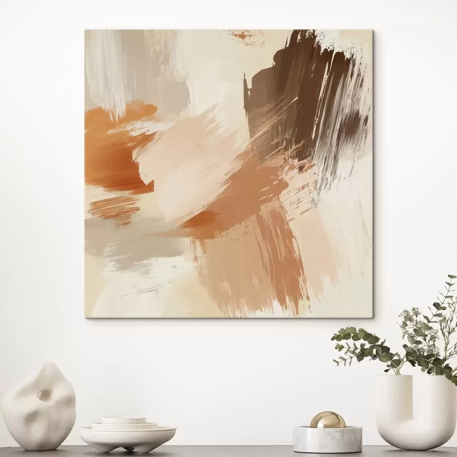 Fototapete Nachahmung abstrakter Pinselstriche in sandigen und braunen Farbtönen s48857