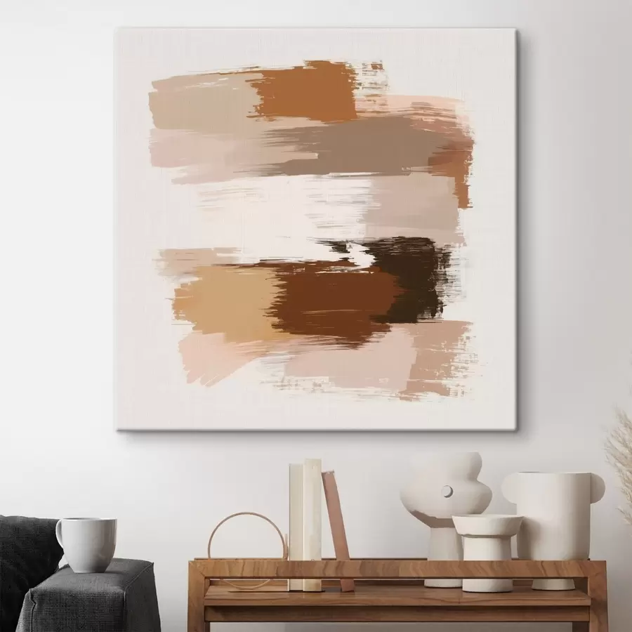 Fototapete Minimalistische Szene mit horizontalen Pinselstrichen in Kaffee- und Terrakottatönen s48858