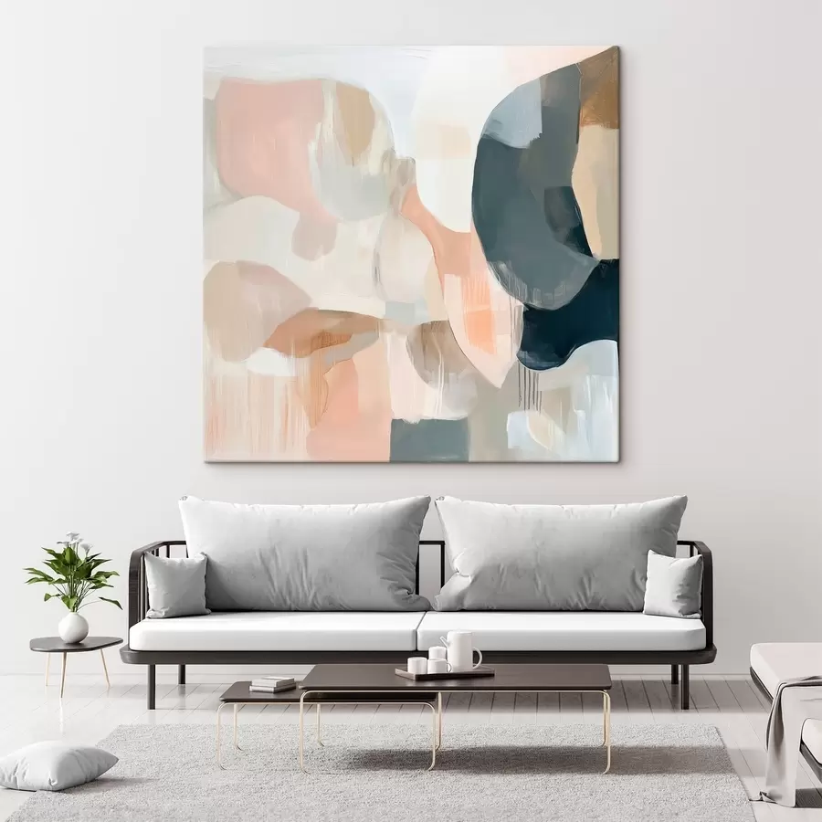 Fototapete Abstrakte Komposition in Pastell- und Dunkelblautönen in einem zeitgenössischen Malstil s48860