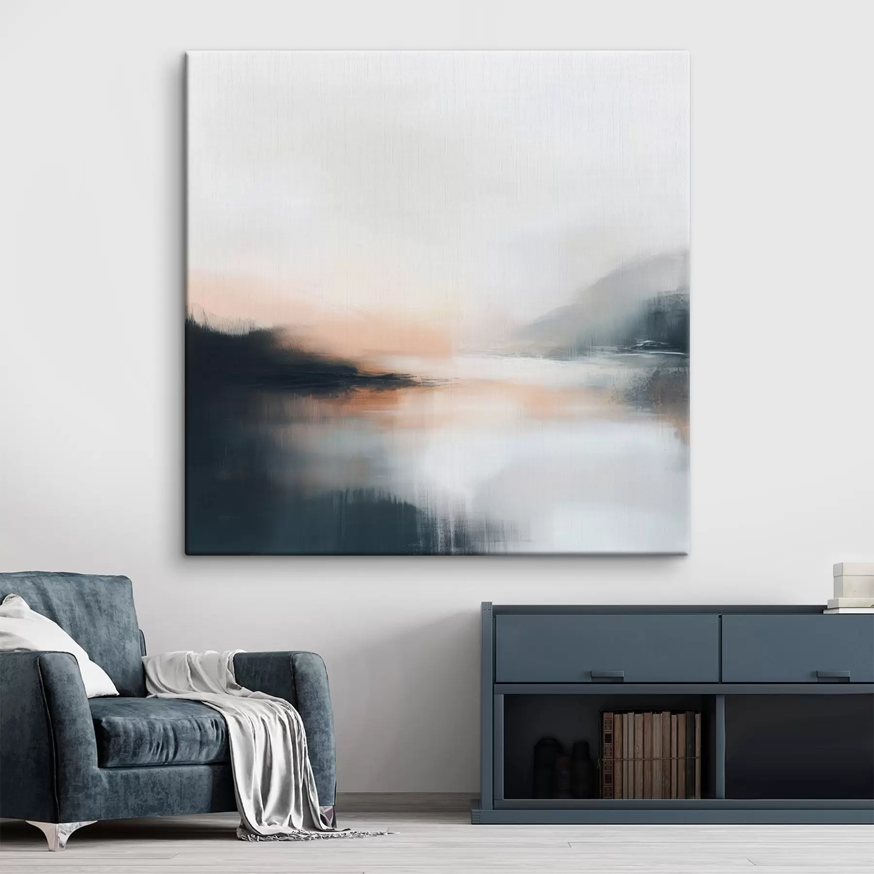 Fototapete Abstrakte, neblige Landschaft in einer warmen Beige-Korallen-Farbpalette s48861