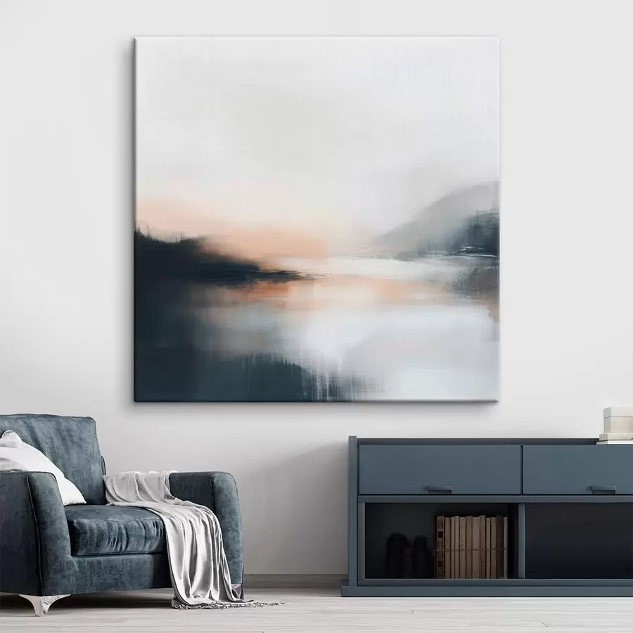 Fototapete Abstrakte, neblige Landschaft in einer warmen Beige-Korallen-Farbpalette s48861