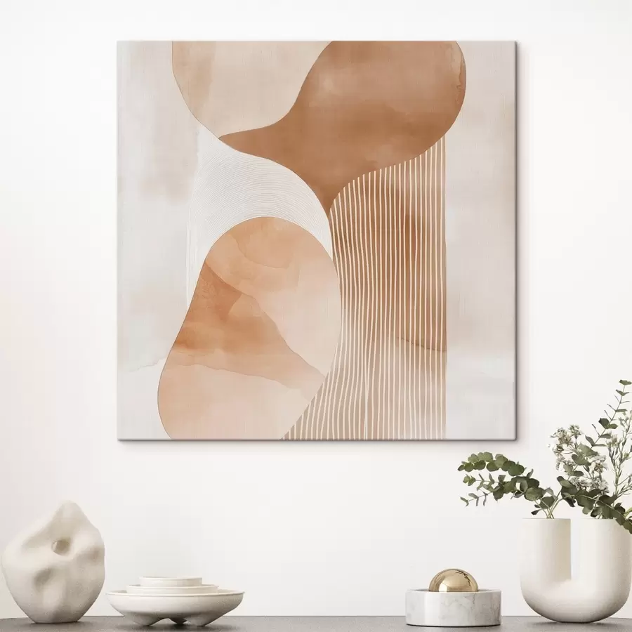 Fototapete Dekorative Kunst in einer warmen Beige-Korallen-Farbpalette mit Aquarelleffekt s48870