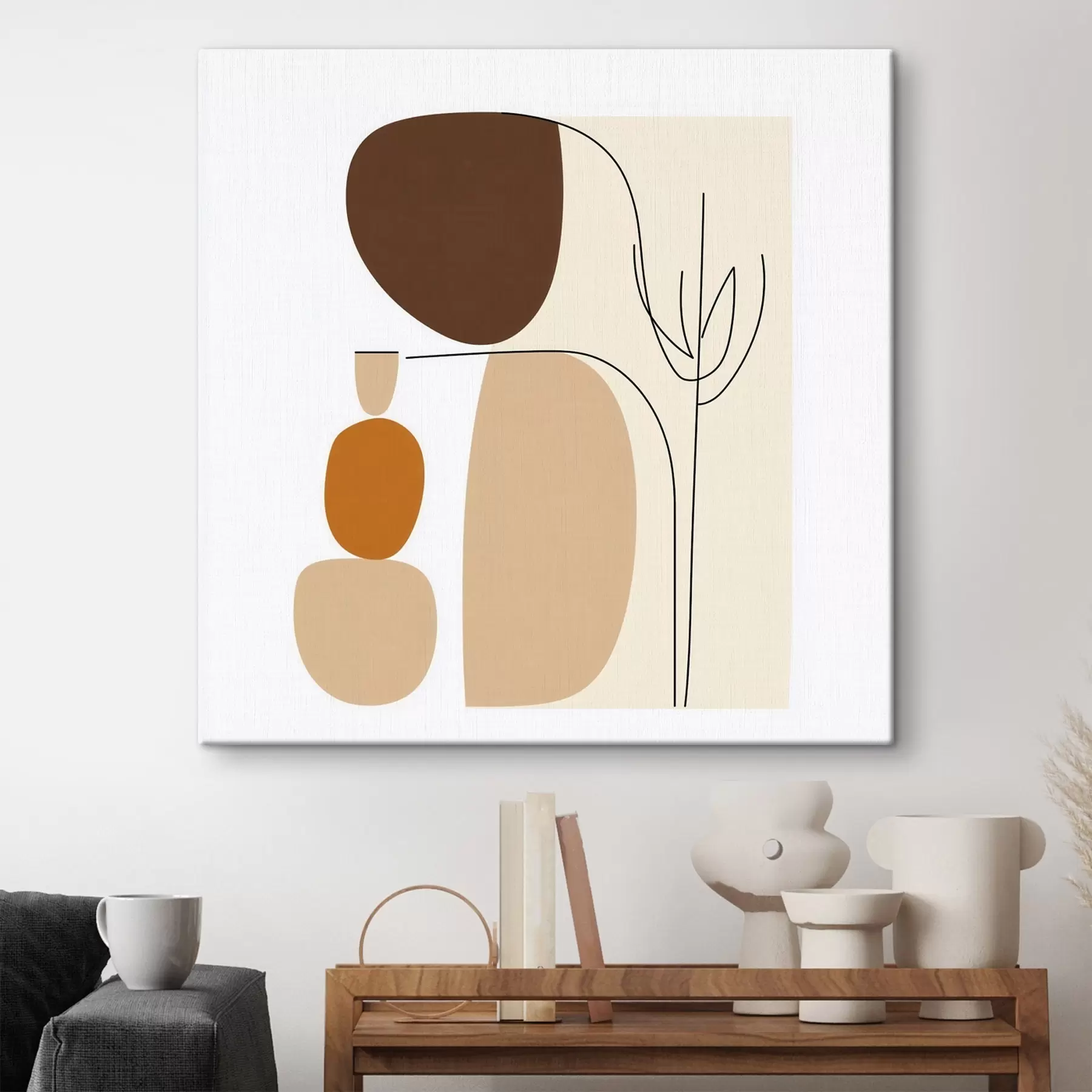 Fototapete Abstrakte Komposition mit schlanken Stielen und schlichten Formen im minimalistischen Stil s48871