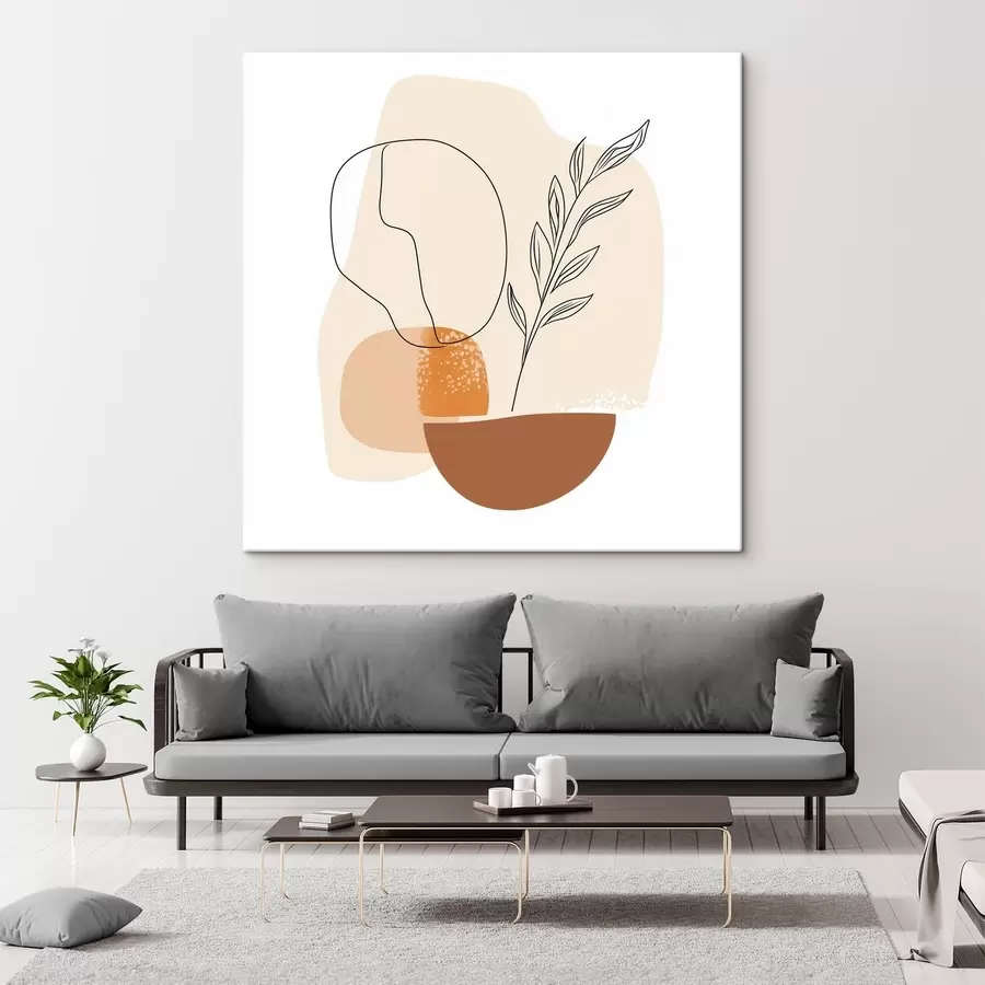 Fototapete Stillleben mit grafischen Akzenten und pastelligen Formen im Stil der zeitgenössischen Kunst s48872