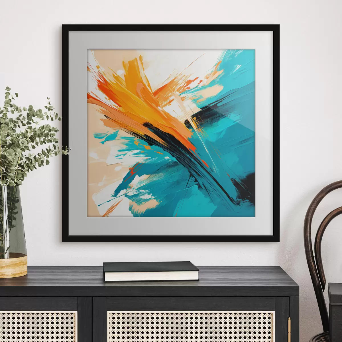 Poster Ein ausdrucksstarkes Bild in einer Farbpalette aus Türkis und Terrakotta, gehalten in einem zeitgenössischen Malstil f48855