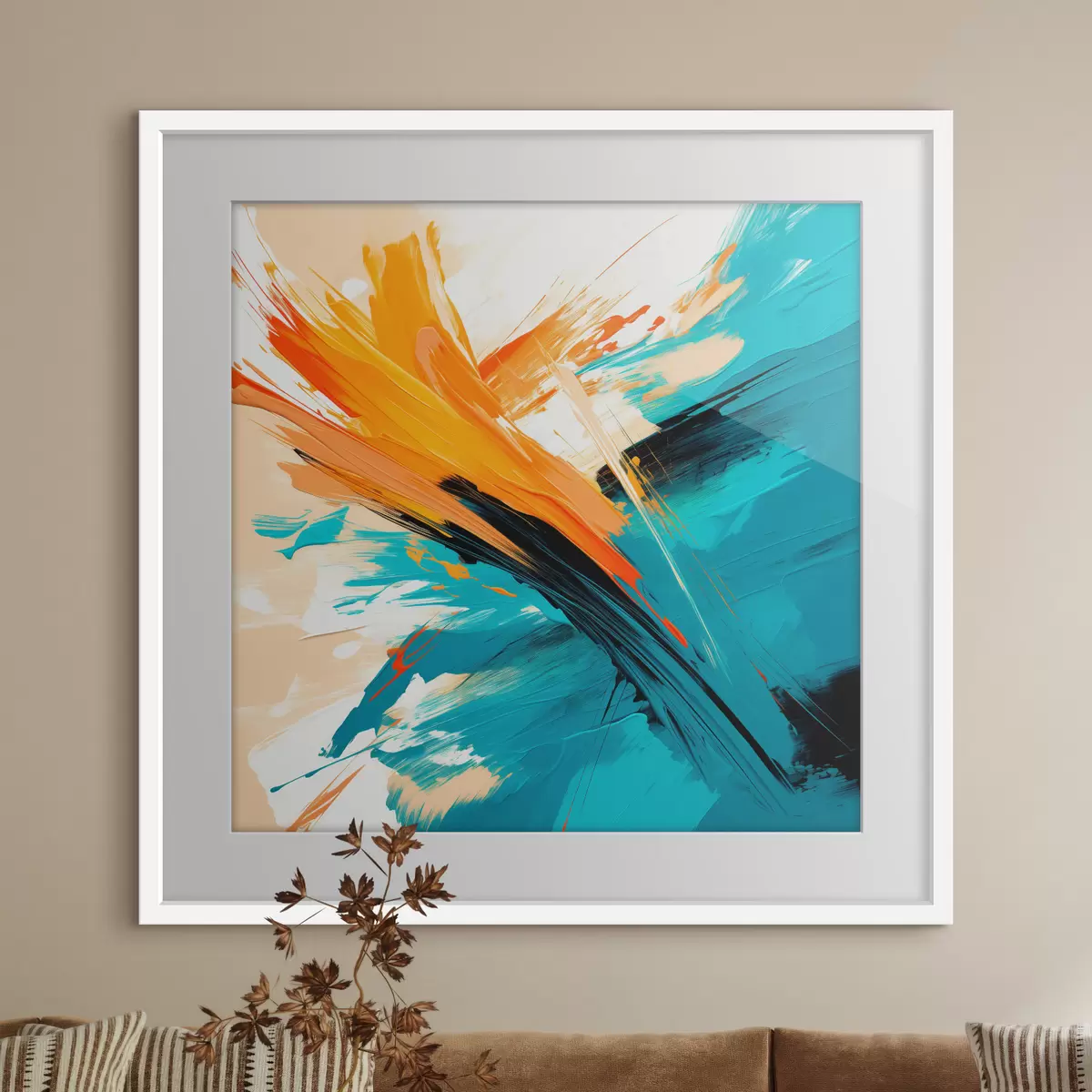 Poster Ein ausdrucksstarkes Bild in einer Farbpalette aus Türkis und Terrakotta, gehalten in einem zeitgenössischen Malstil f48855