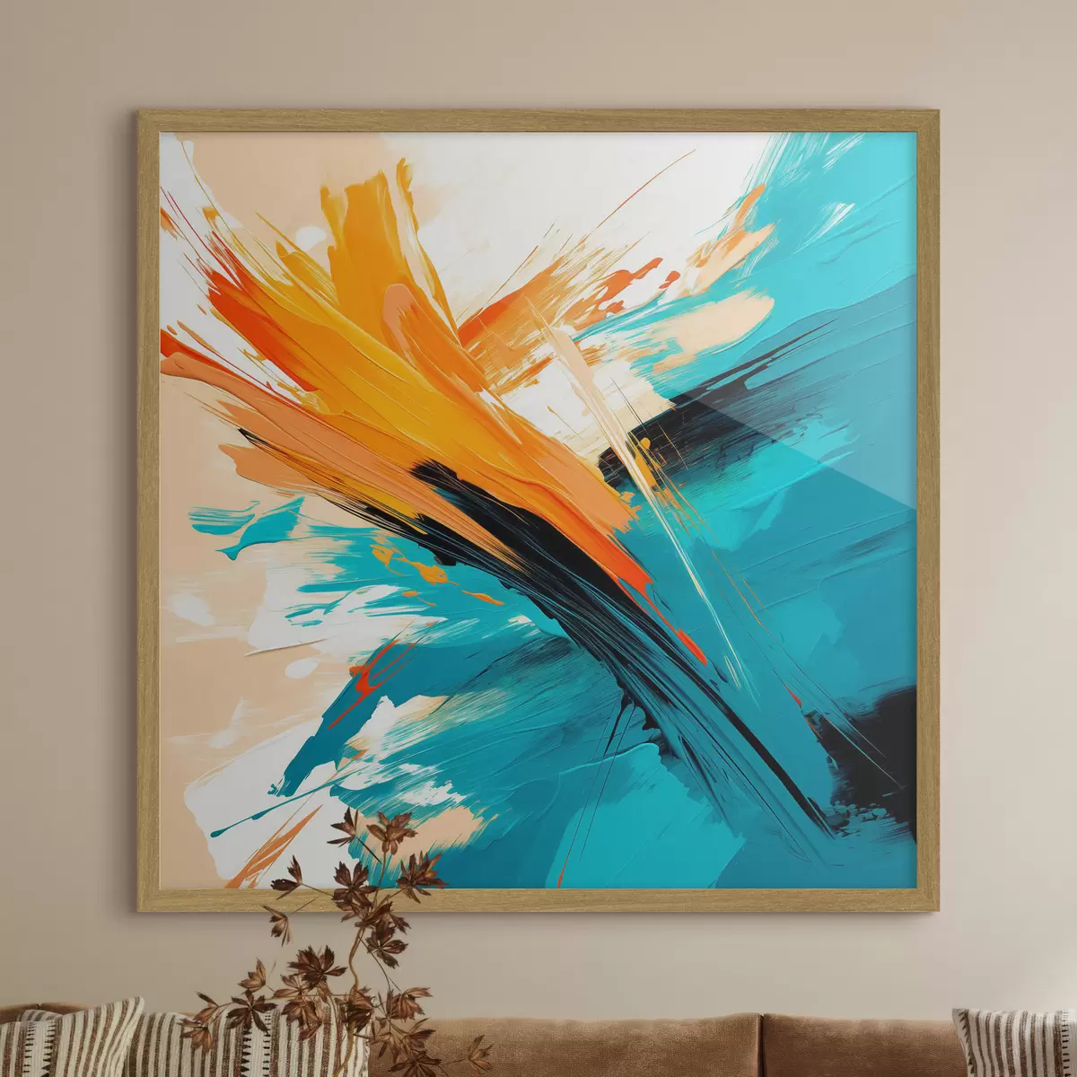 Poster Ein ausdrucksstarkes Bild in einer Farbpalette aus Türkis und Terrakotta, gehalten in einem zeitgenössischen Malstil f48855