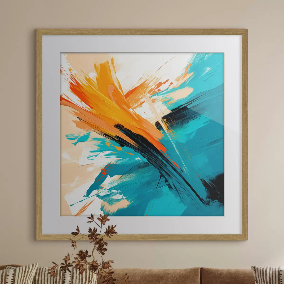 Poster Ein ausdrucksstarkes Bild in einer Farbpalette aus Türkis und Terrakotta, gehalten in einem zeitgenössischen Malstil f48855