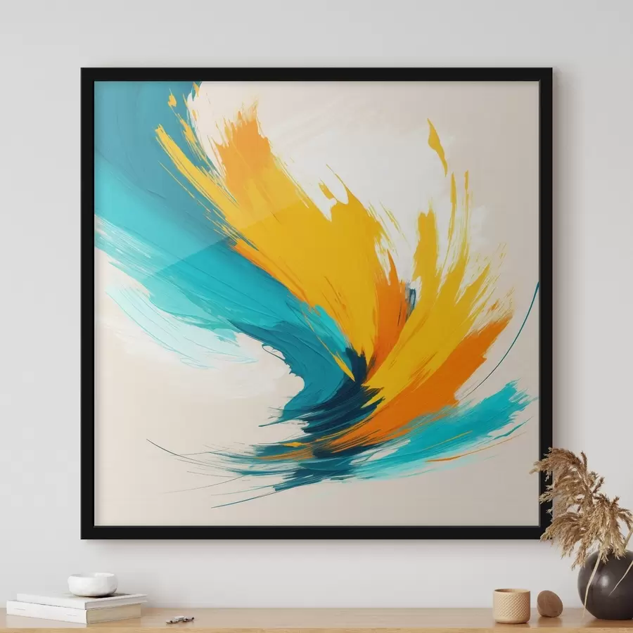 Fototapete Ein dynamischer Wirbel in Gelb- und Blautönen in einem zeitgenössischen Malstil f48856