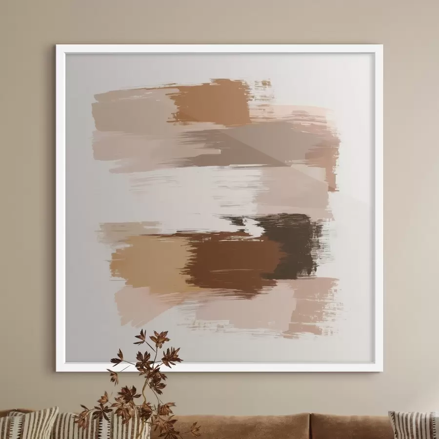 Fototapete Minimalistische Szene mit horizontalen Pinselstrichen in Kaffee- und Terrakottatönen f48858