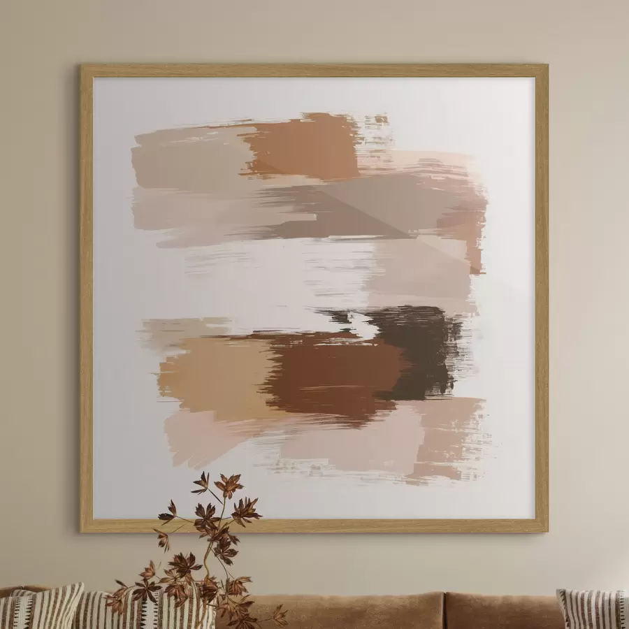 Fototapete Minimalistische Szene mit horizontalen Pinselstrichen in Kaffee- und Terrakottatönen f48858