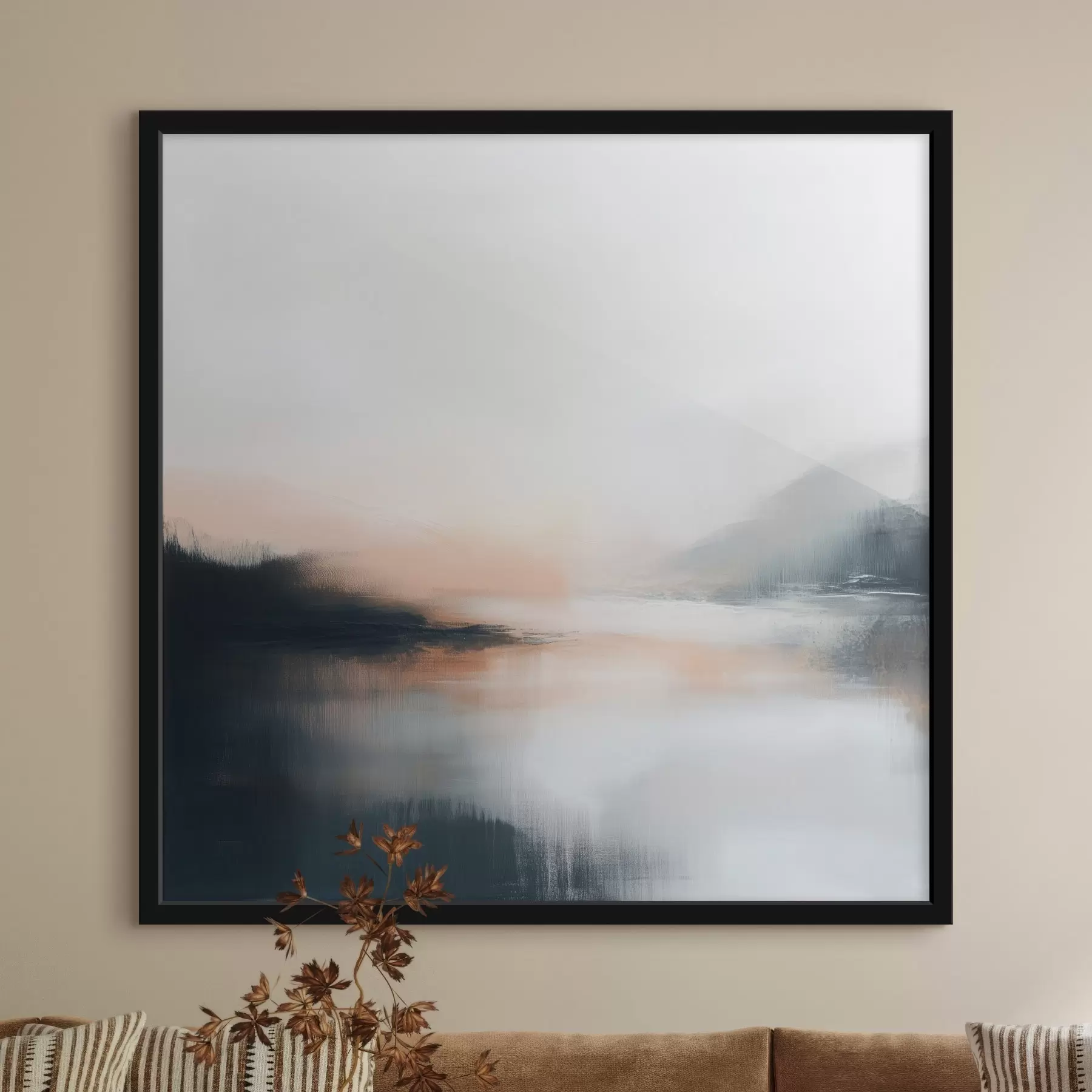 Fototapete Abstrakte, neblige Landschaft in einer warmen Beige-Korallen-Farbpalette f48861