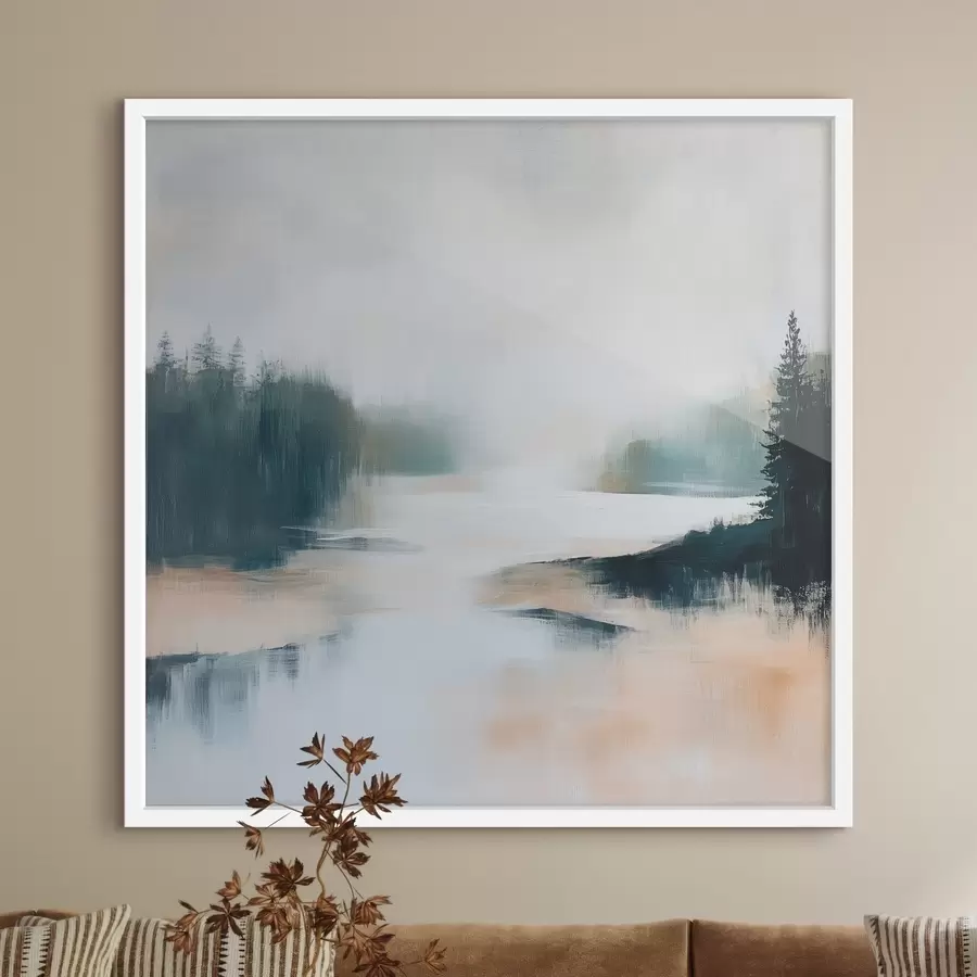 Fototapete Abstrakte Waldlandschaft in Rosa- und Blautönen in einem zeitgenössischen Malstil f48862