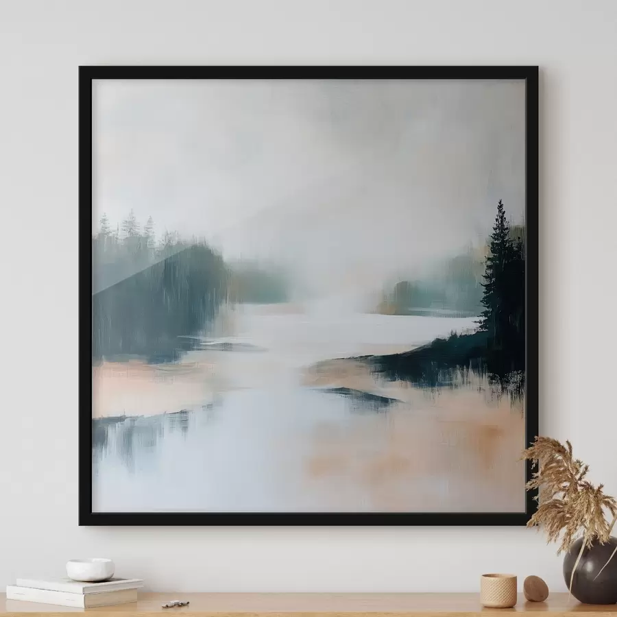Fototapete Abstrakte Waldlandschaft in Rosa- und Blautönen in einem zeitgenössischen Malstil f48862