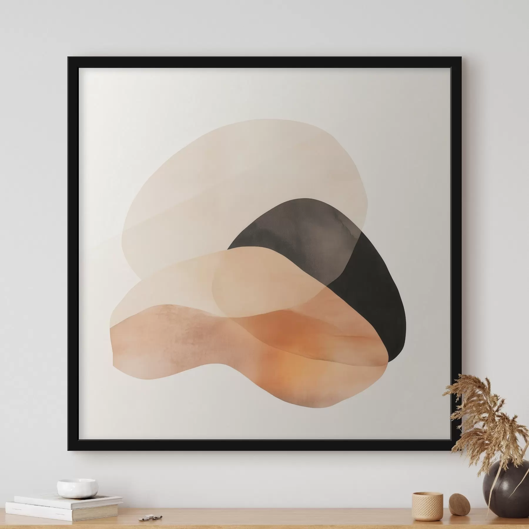 Fototapete Abstrakte Formen in einer Beige-Pfirsich-Farbpalette mit dunklen Akzenten im minimalistischen Stil f48863
