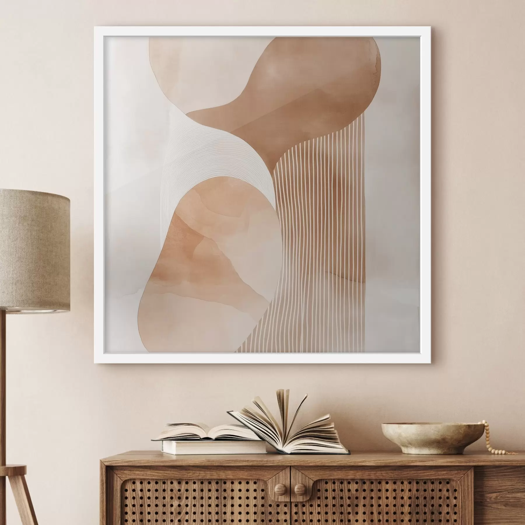 Fototapete Dekorative Kunst in einer warmen Beige-Korallen-Farbpalette mit Aquarelleffekt f48870