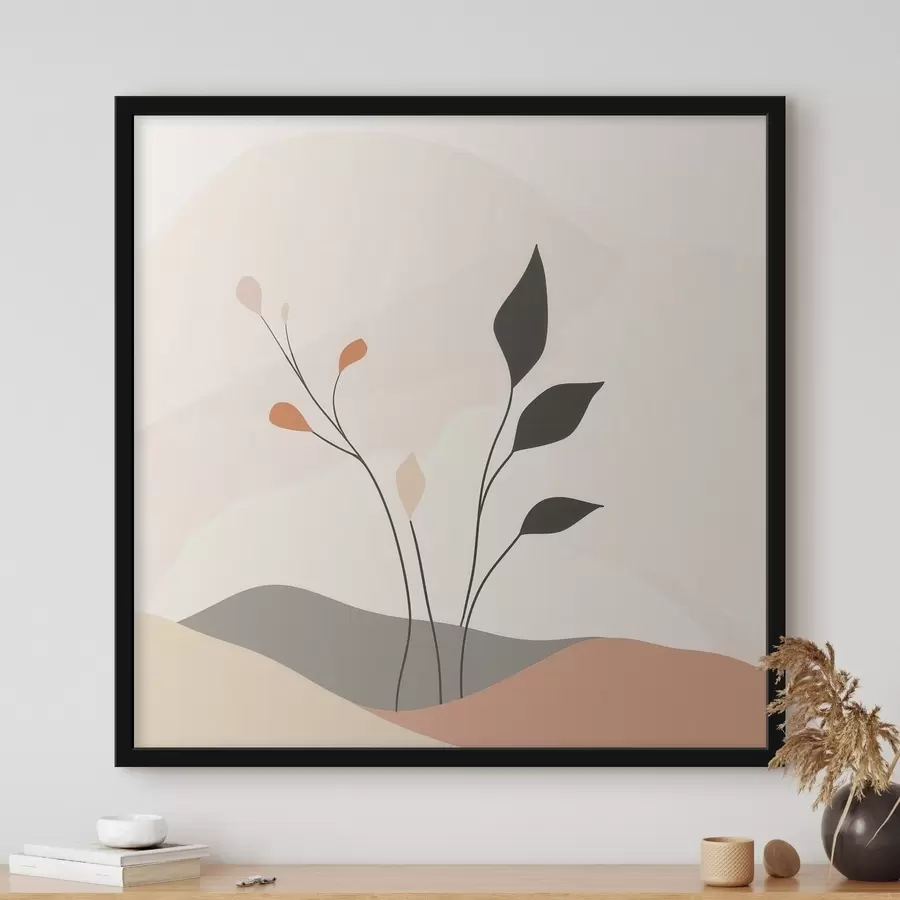 Fototapete Lakonische Szene mit Pflanzenmotiven und organischen Formen im Stil der zeitgenössischen Kunst f48874