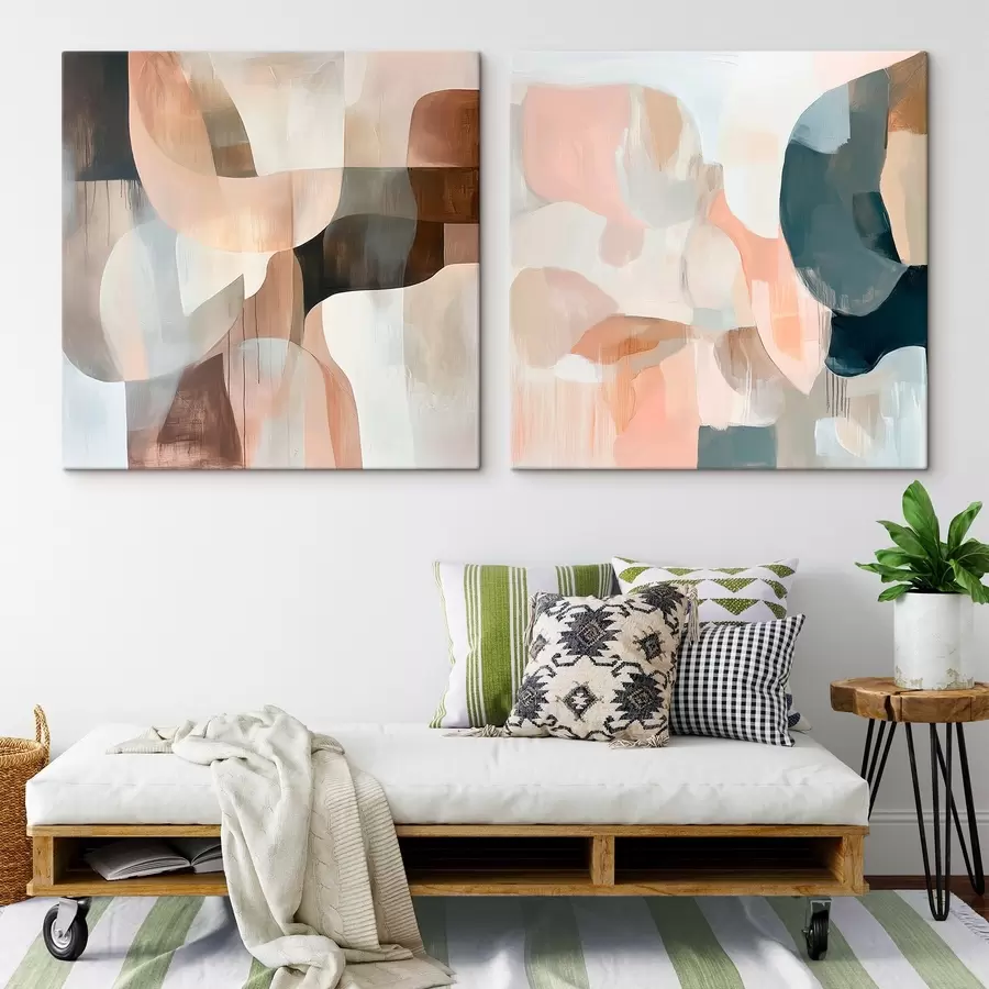 Fototapete Minimalistische Szene in Beige-, Rosa- und Grautönen im Kunststil m30356