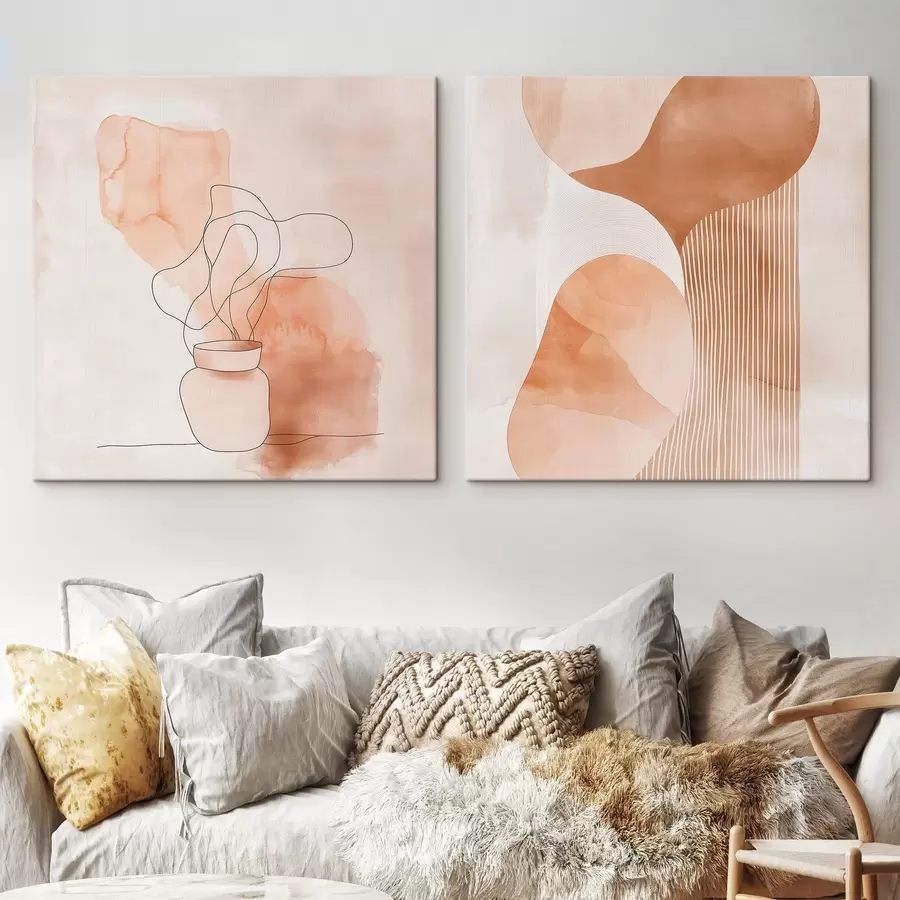 Fototapete Abstrakte Formen in einer Beige-Pfirsich-Farbpalette mit linearen Akzenten im minimalistischen Stil m30361