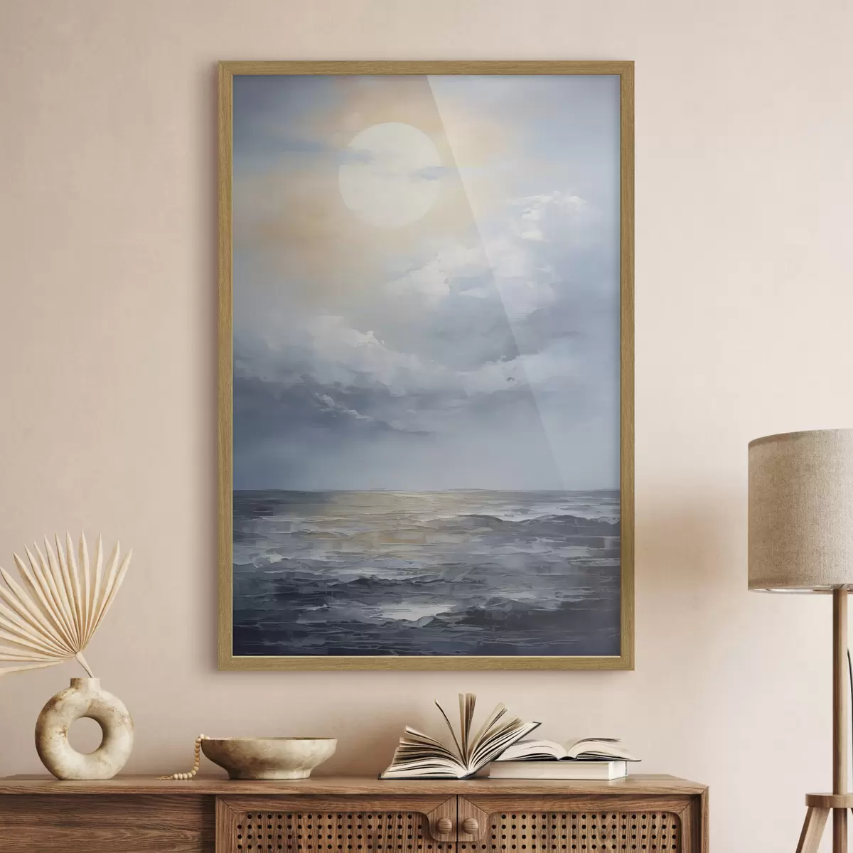 Poster Der Mond in den Wolken über dem Meer f49050