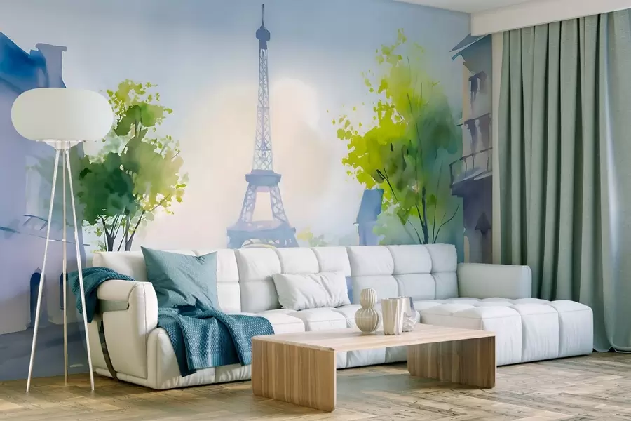 Fototapete Paris, ein Stadtbild im Aquarellstil à la prima w05566