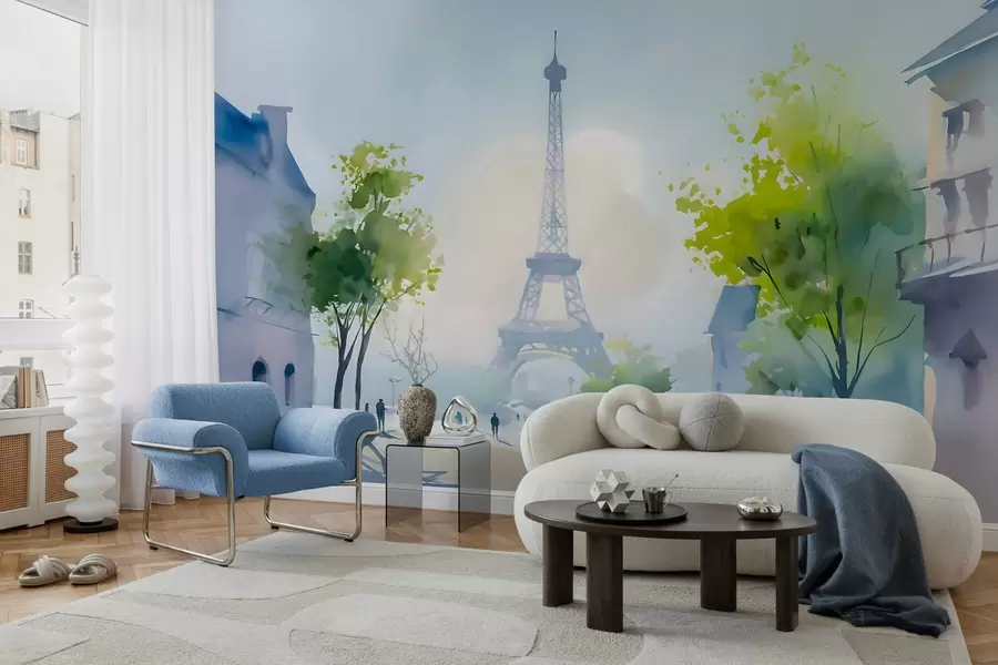 Fototapete Paris, ein Stadtbild im Aquarellstil à la prima w05566