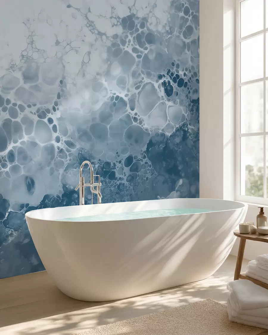 Fototapete Luftige blaue Abstraktion mit Blasen im Aquarellstil w09673